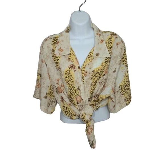 Vintage Voir Collection Animal & Floral Print Button Front Plus Size Blouse 22 - Picture 1 of 5